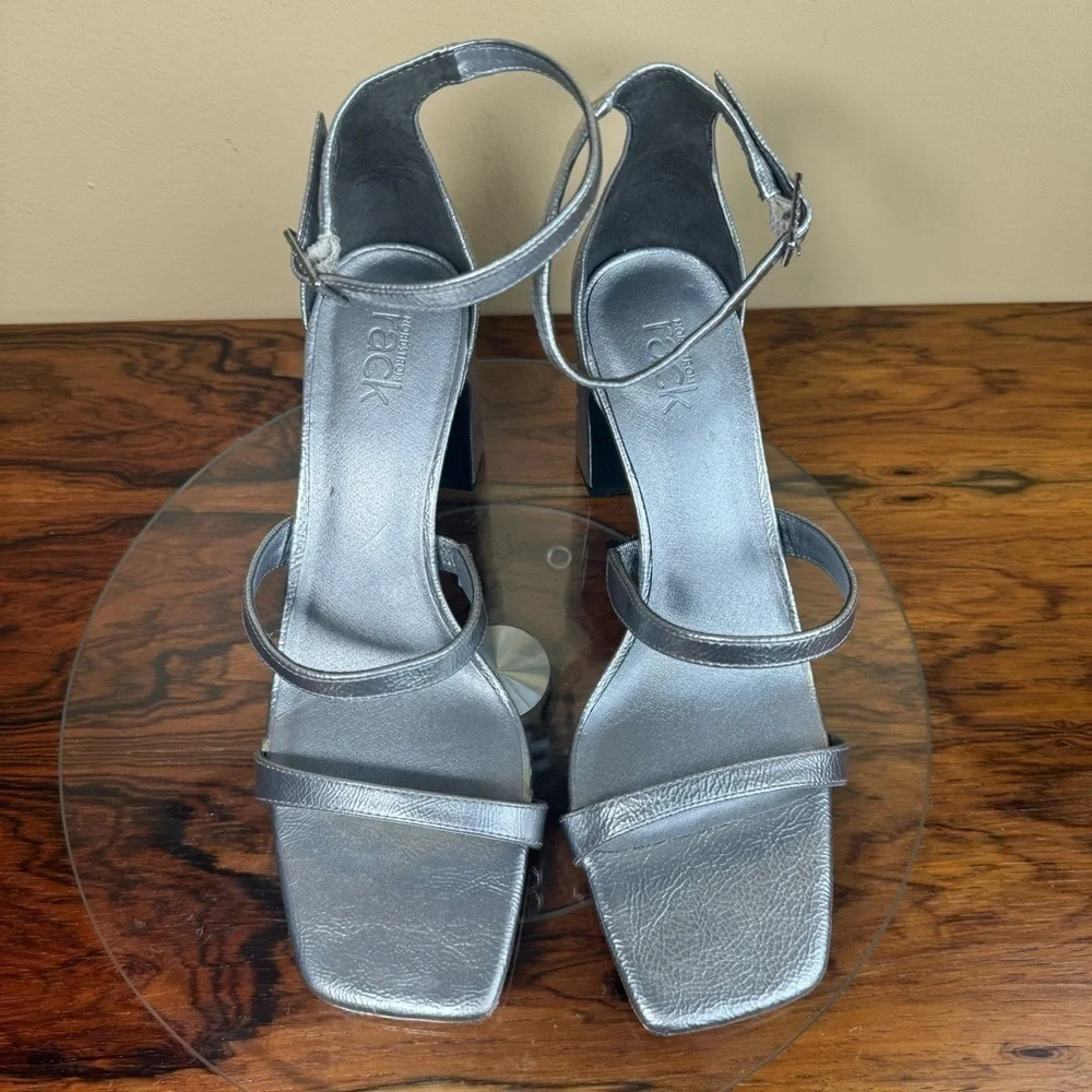 Nordstrom Rack Adelaide Block Heel Sandal silver metallic - size 8